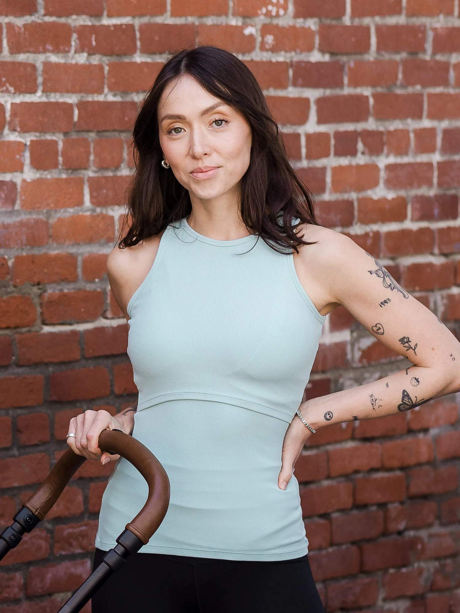 Ribbed Bamboo Racerback Nursing Tank | Dusty Blue Green