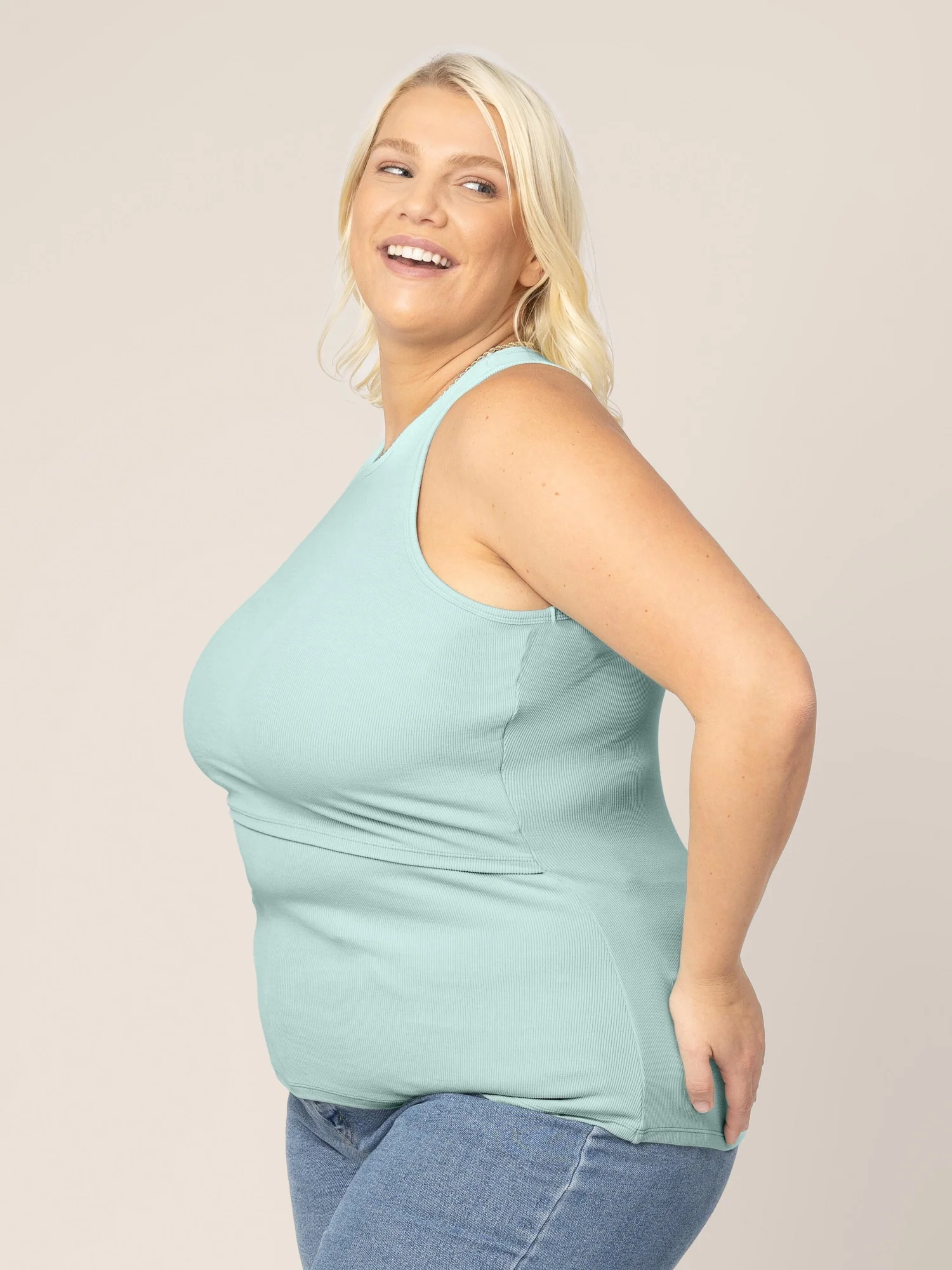 Ribbed Bamboo Racerback Nursing Tank | Dusty Blue Green - Image 4