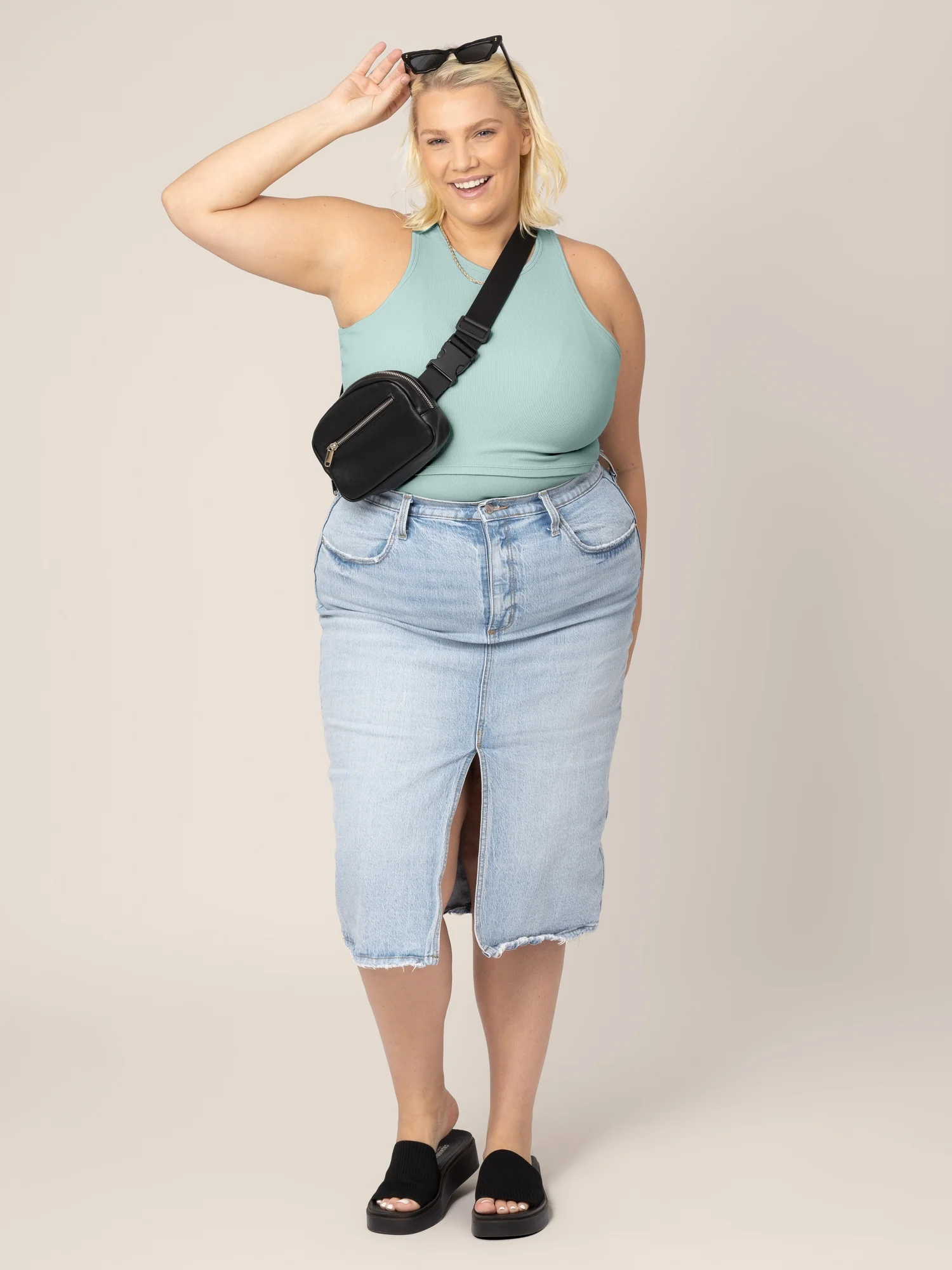 Ribbed Bamboo Racerback Nursing Tank | Dusty Blue Green - Image 7
