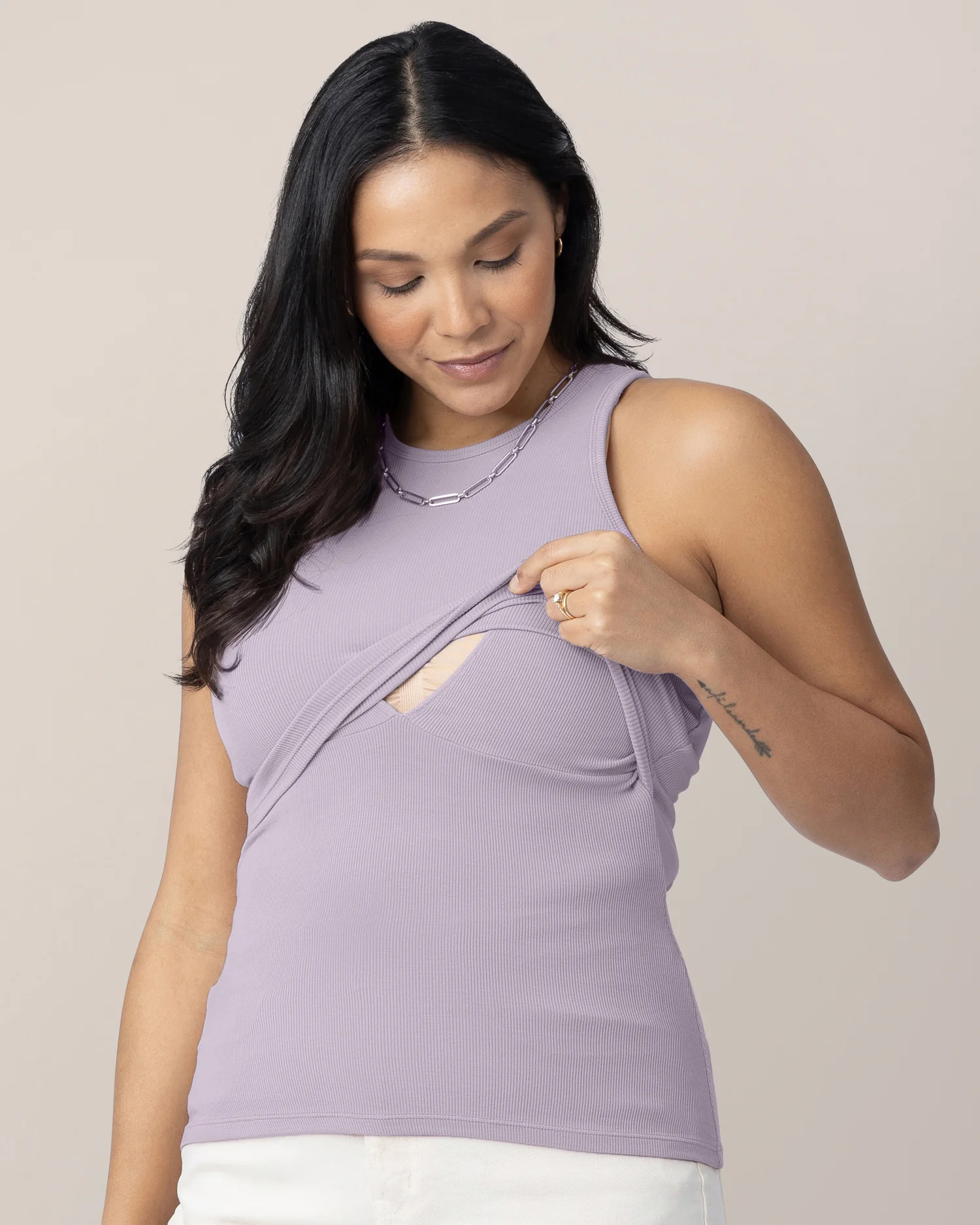 Ribbed Bamboo Racerback Nursing Tank | Lavender Mist - Image 2