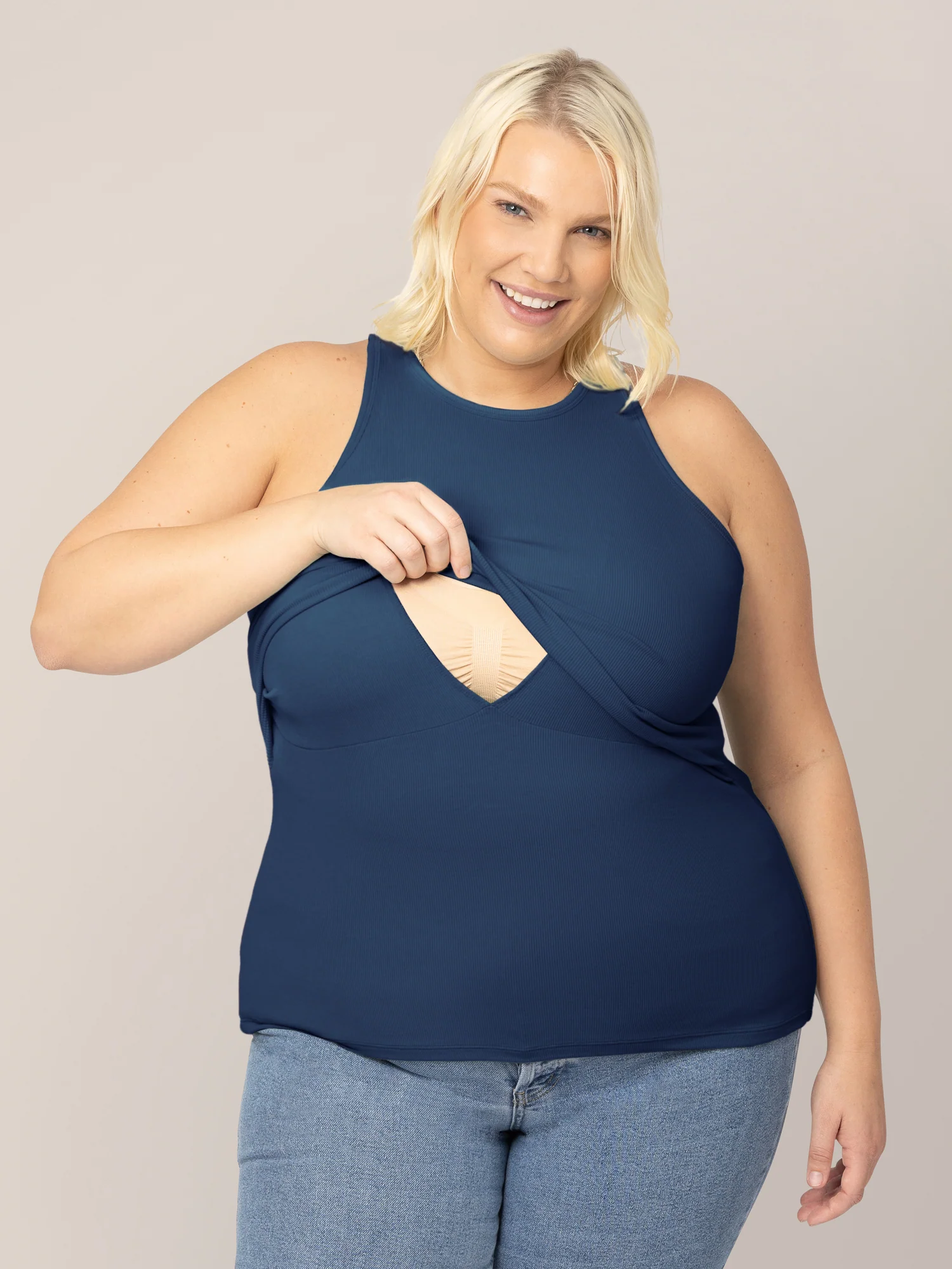 Ribbed Bamboo Racerback Nursing Tank | Navy - Image 4