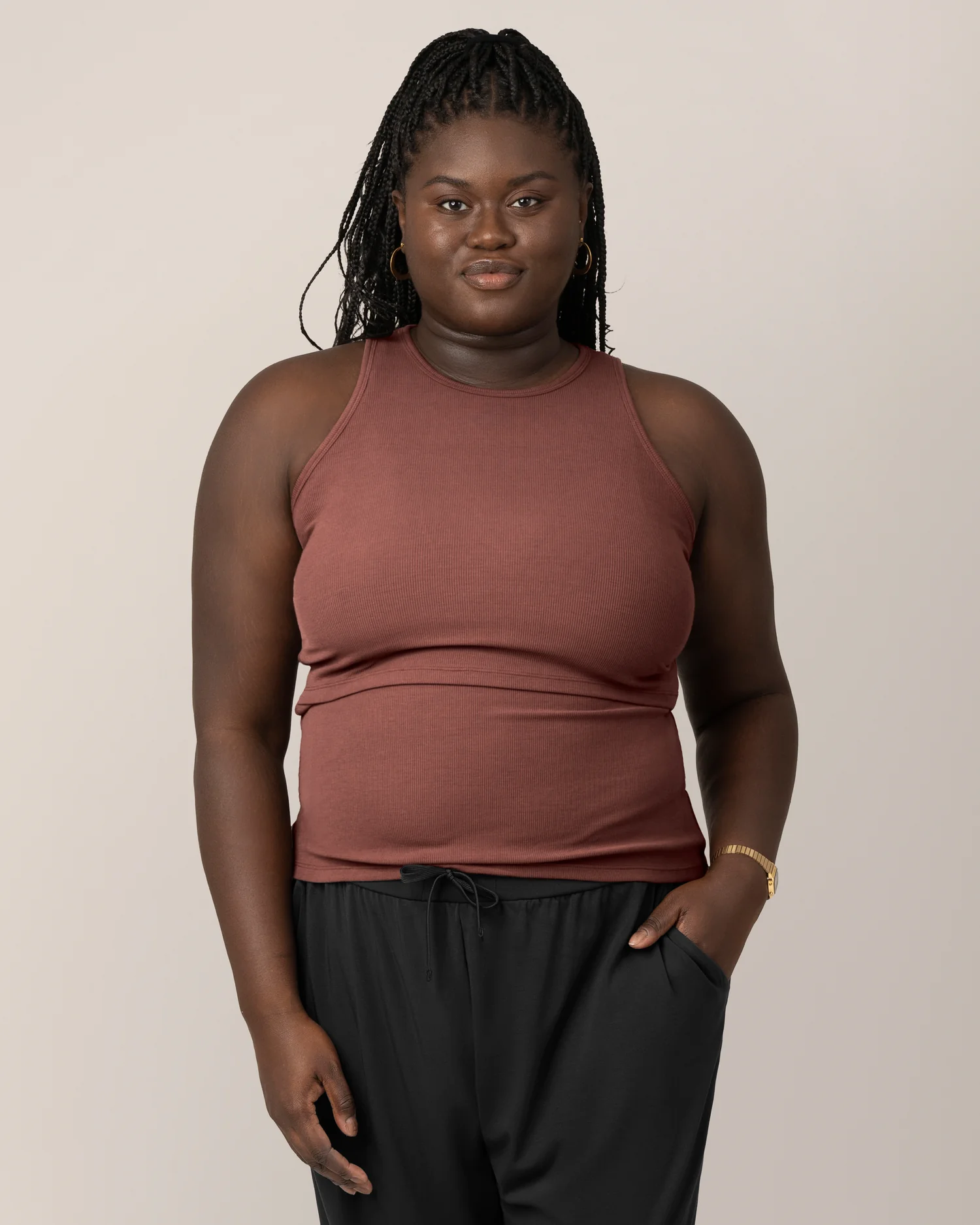 Ribbed Bamboo Racerback Nursing Tank | Redwood - Image 3