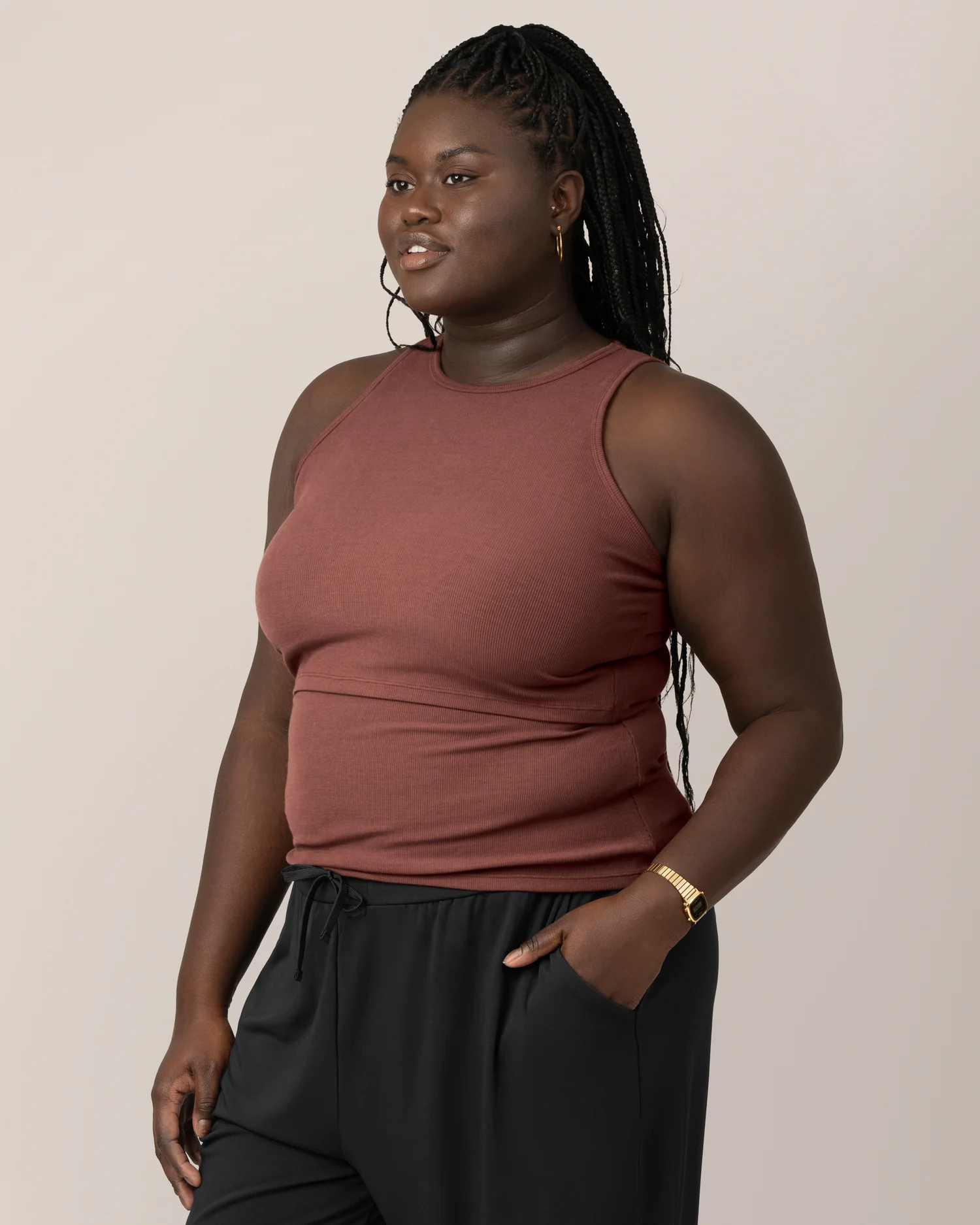 Ribbed Bamboo Racerback Nursing Tank | Redwood - Image 4