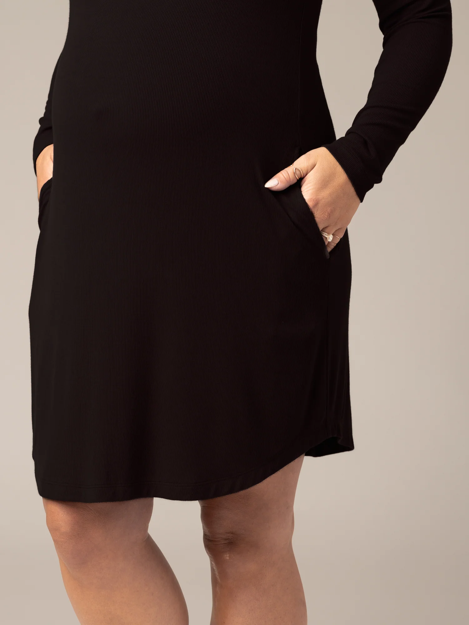 Riley Ribbed Bamboo Maternity & Nursing Nightgown | Black - Image 6