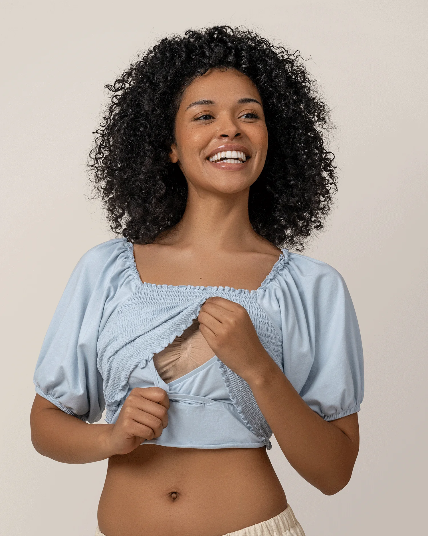 Sophia Smocked Cropped Nursing Top | French Blue - Image 2