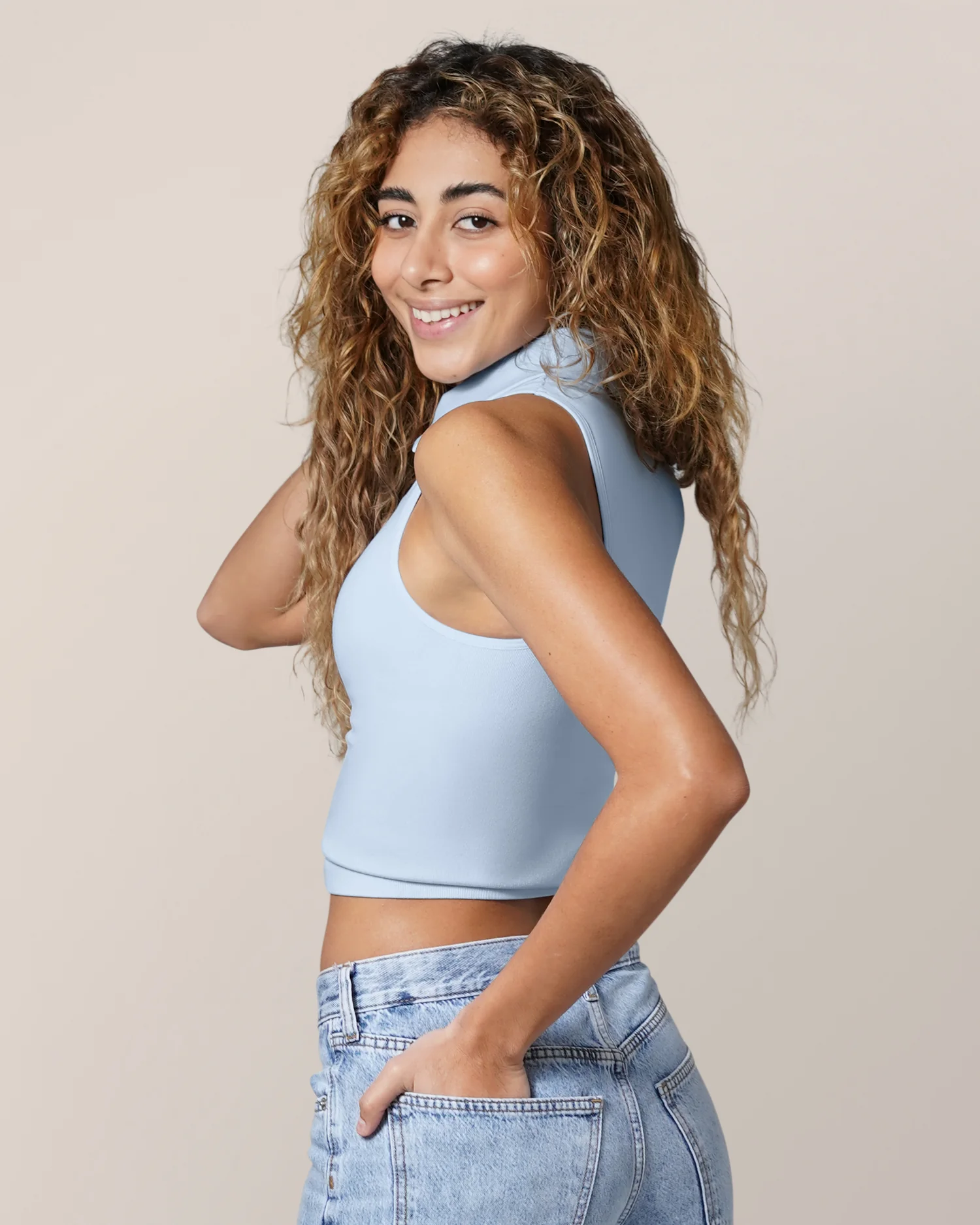 Sublime® Bamboo Collared Maternity & Nursing Longline Bra Top | French Blue - Image 5