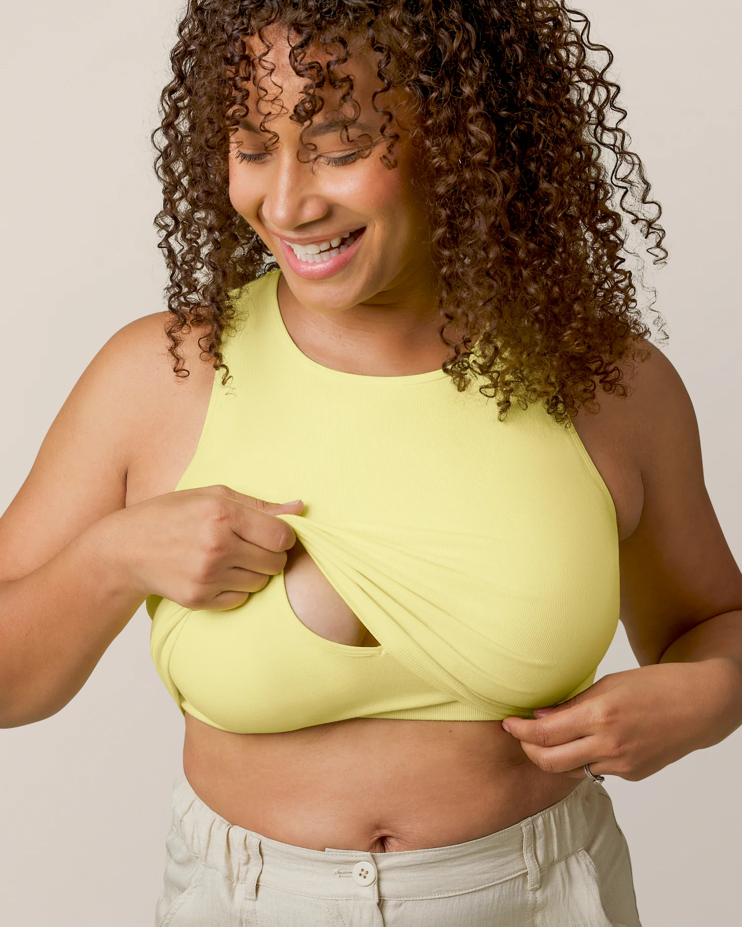 Sublime® Bamboo Maternity & Nursing Longline Bra Top | Light Lemon - Image 3