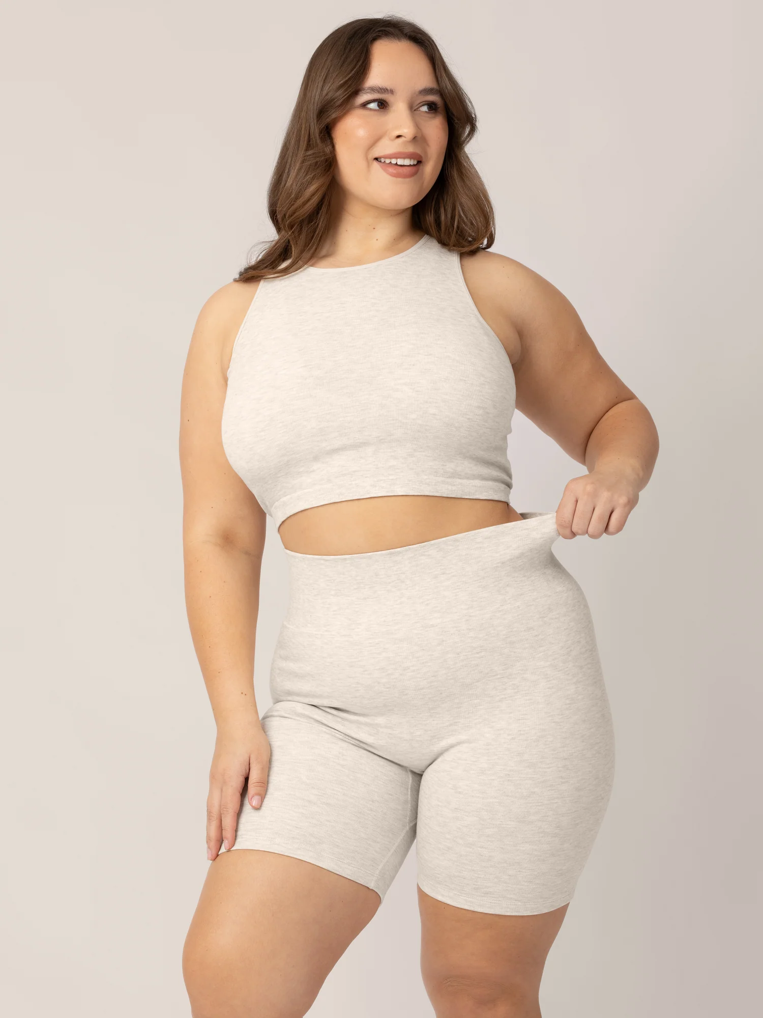 Sublime® Bamboo Maternity & Postpartum Bike Short | Oatmeal Heather - Image 3