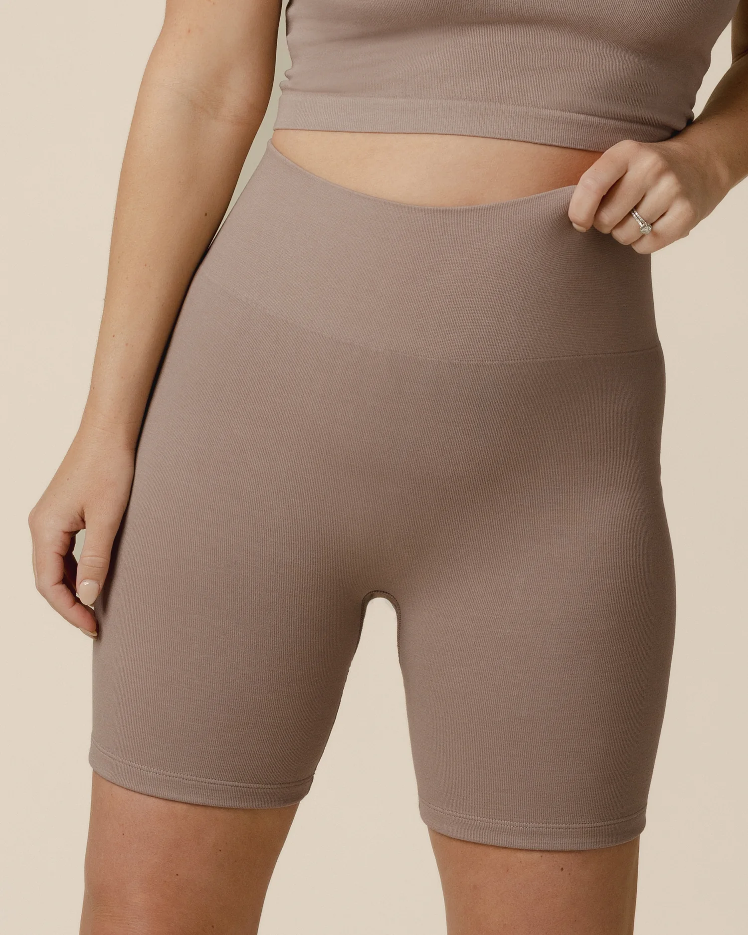 Sublime® Bamboo Maternity & Postpartum Bike Short | Taupe - Image 2