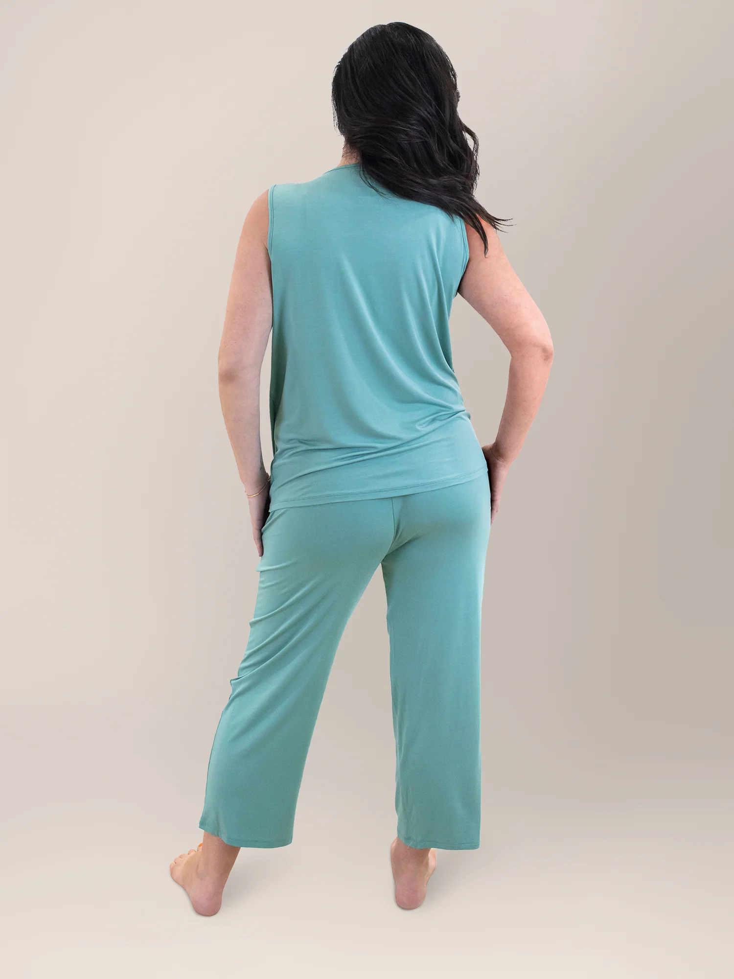 Tulip Hem Nursing Tank & Capri Pajama Set | Aqua - Image 5