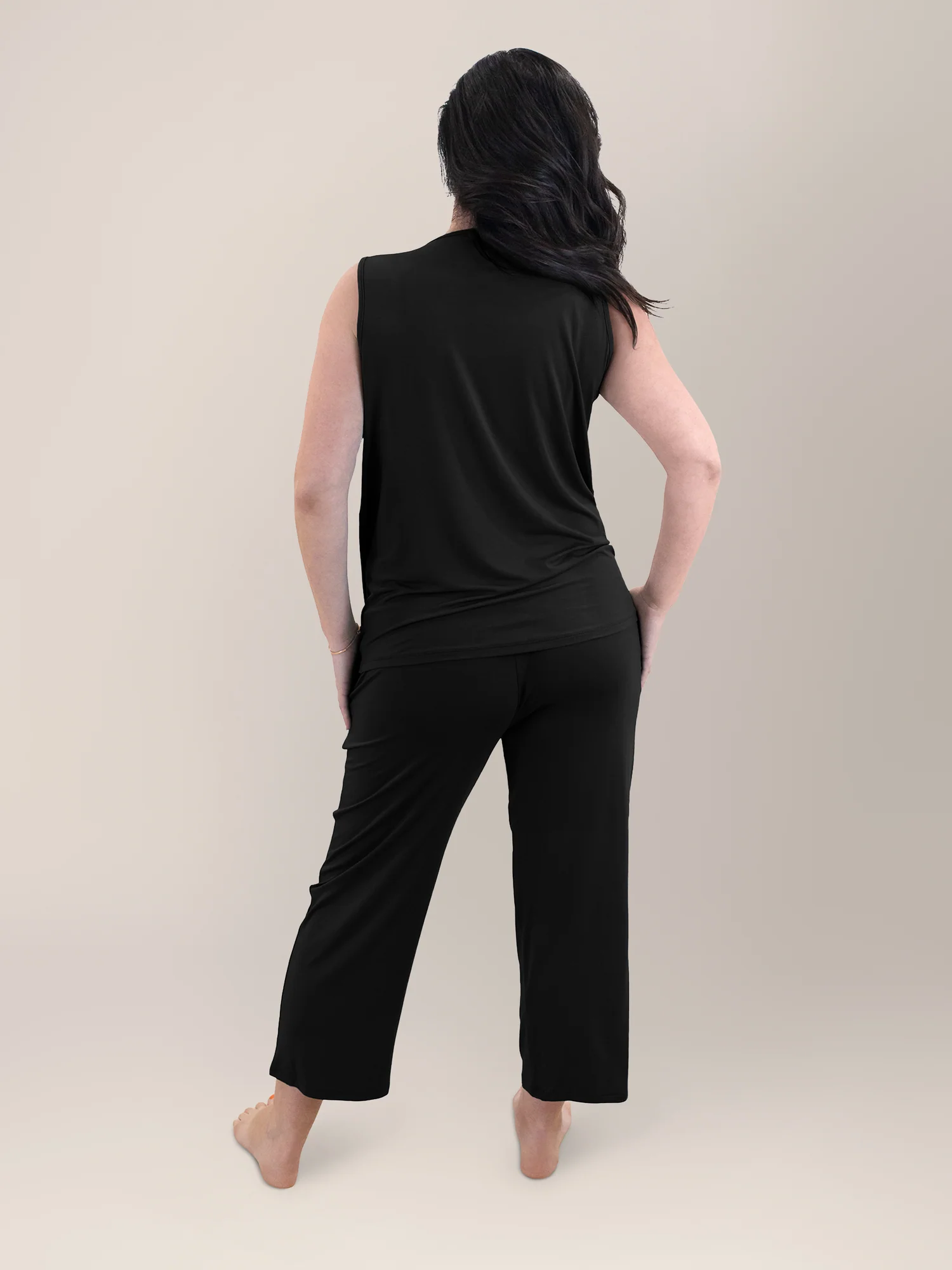 Tulip Hem Nursing Tank & Capri Pajama Set | Black - Image 3