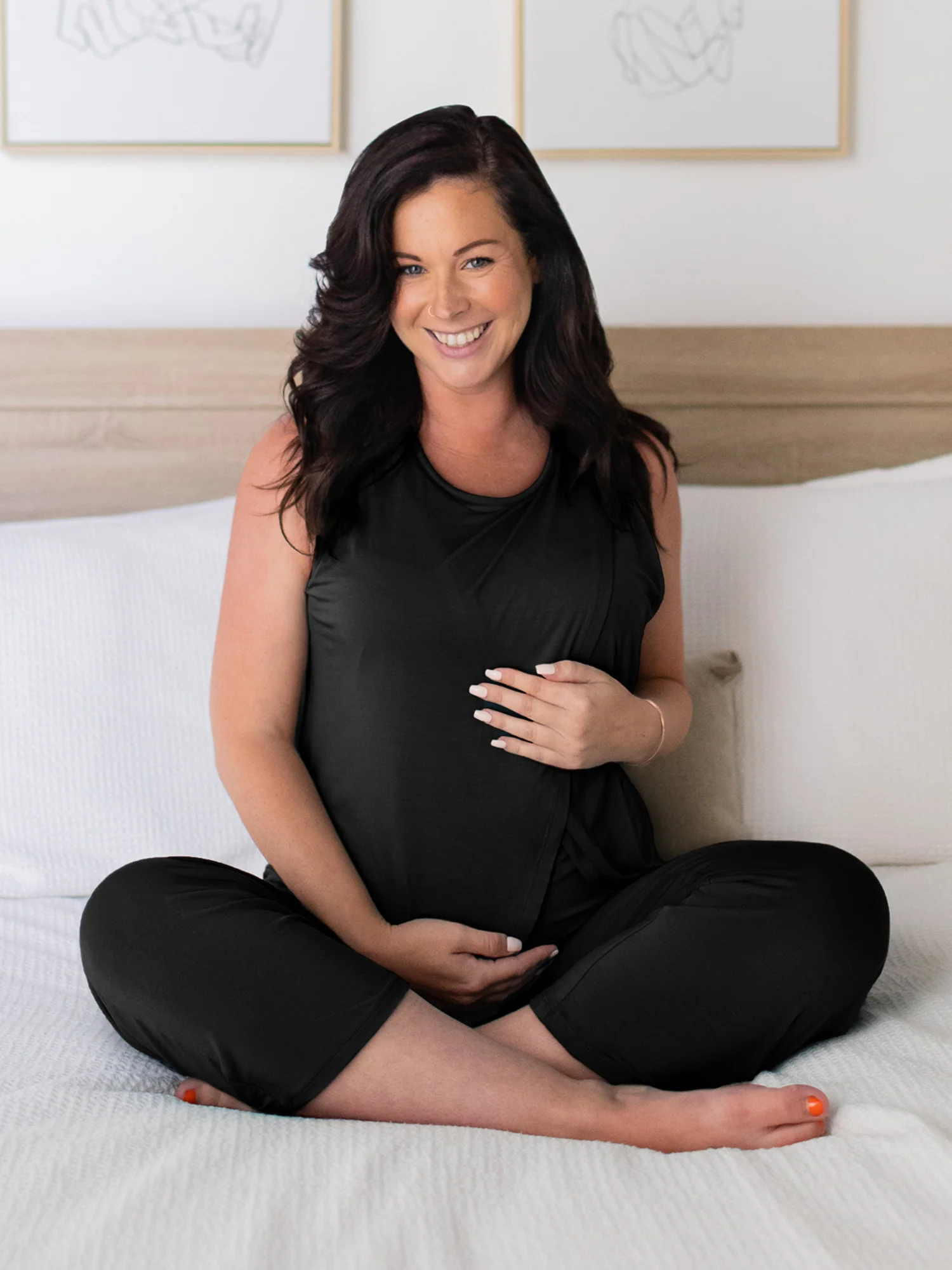 Tulip Hem Nursing Tank & Capri Pajama Set | Black - Image 5