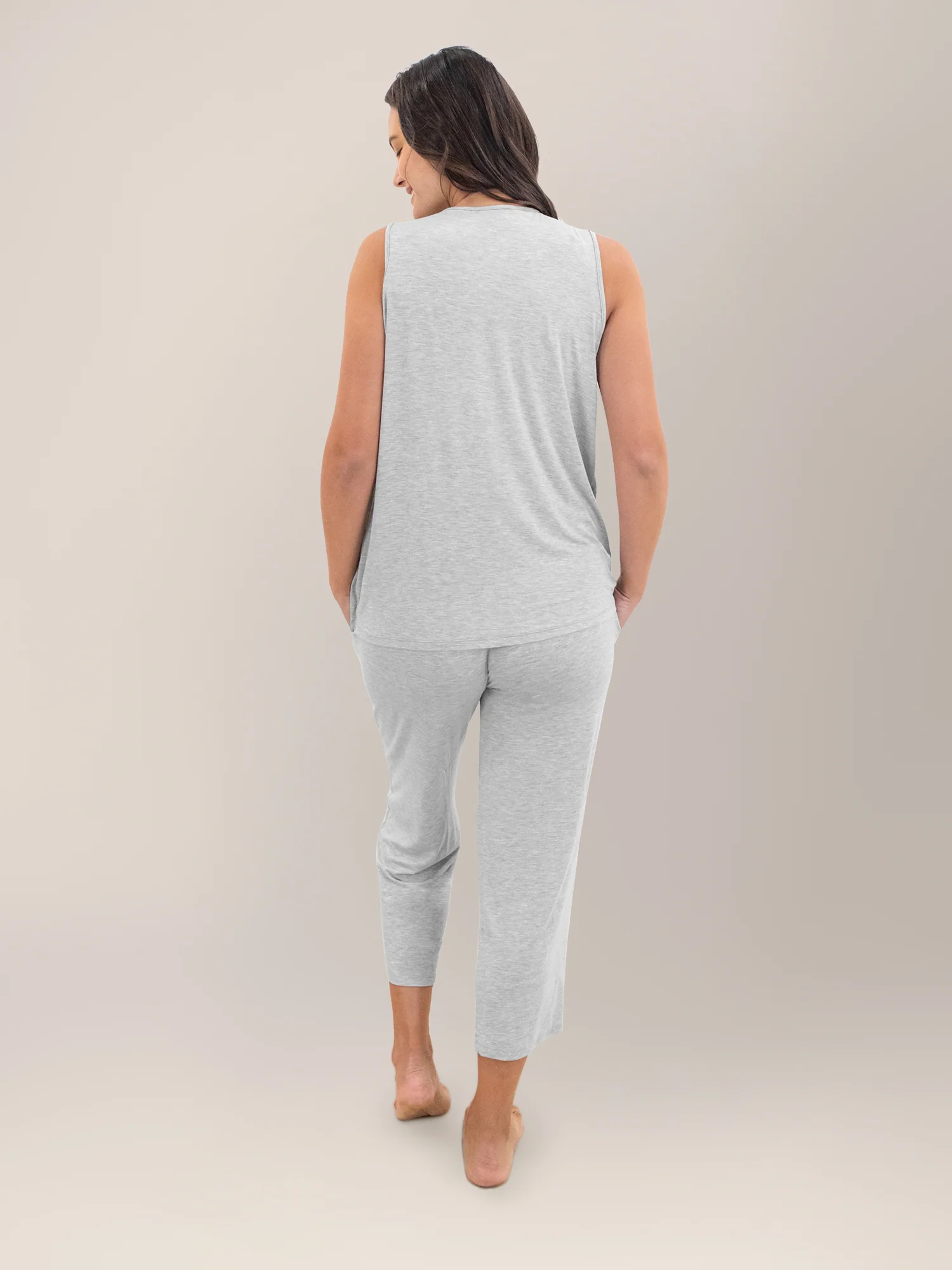 Tulip Hem Nursing Tank & Capri Pajama Set | Grey Heather - Image 6