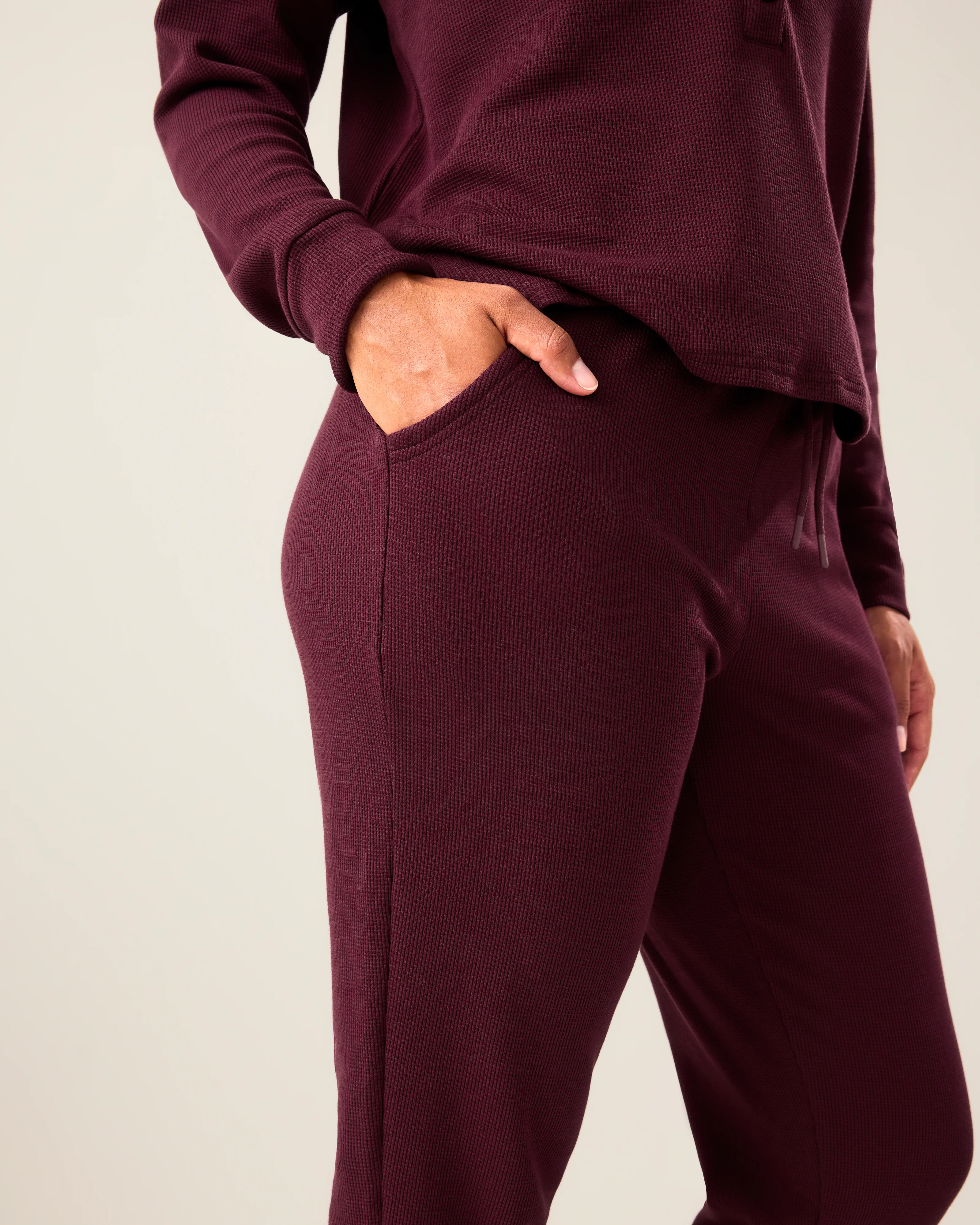Waffle Maternity & Nursing Lounge Set | Deep Burgundy - Image 4