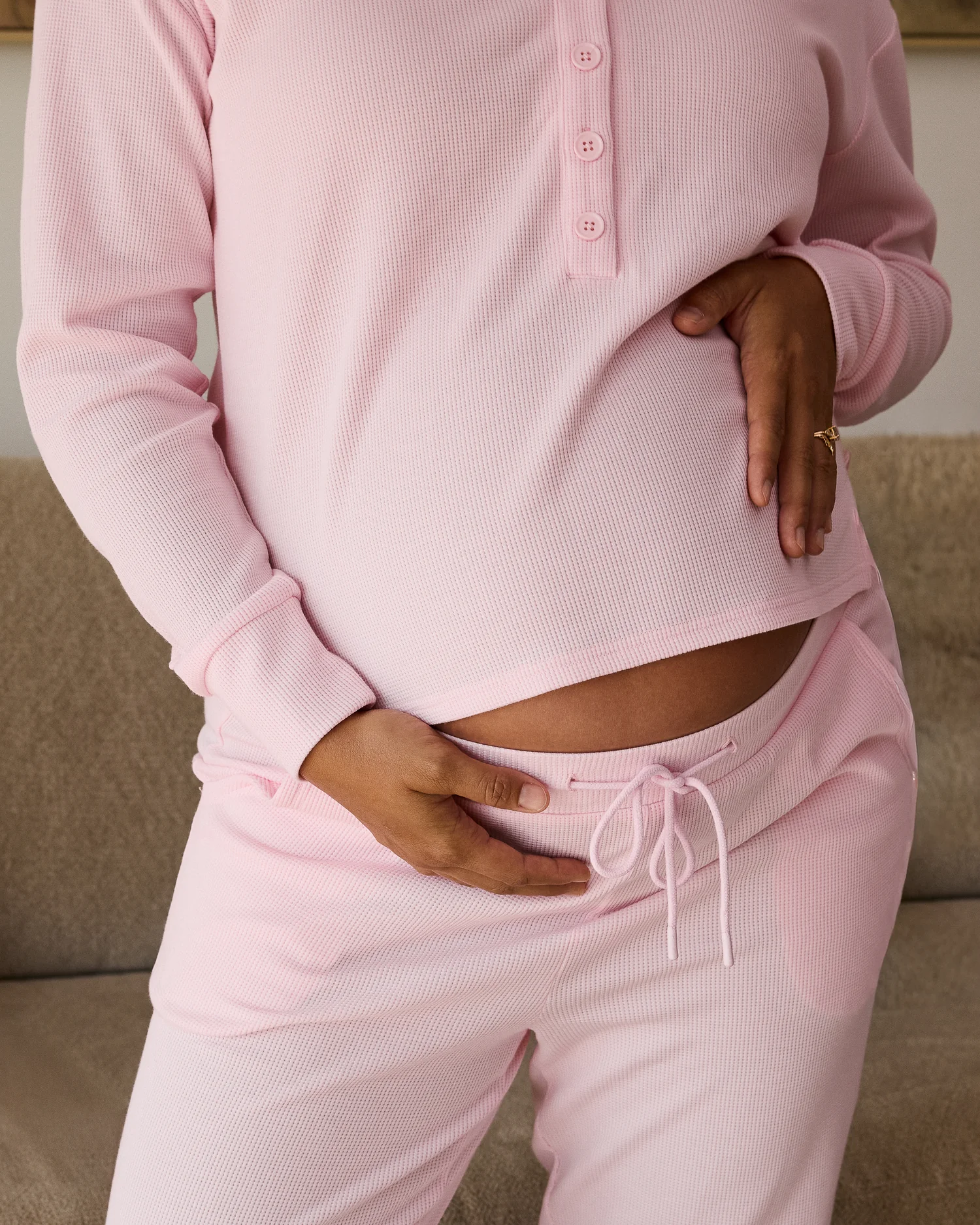 Waffle Maternity & Nursing Lounge Set | Pale Pink - Image 2